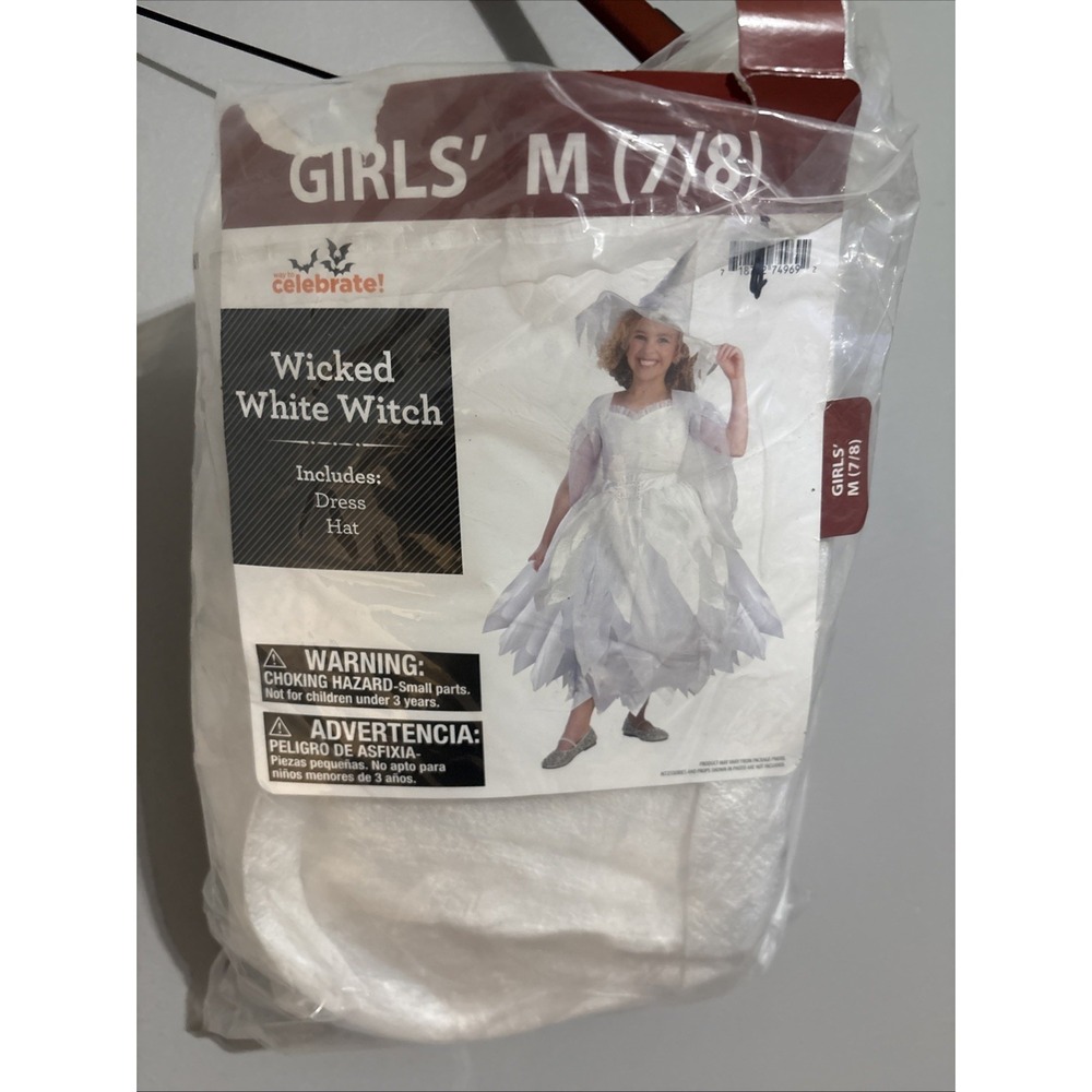 Girls Halloween Costume Wicked White Witch Good Witch Medium 7-8 Open Bag